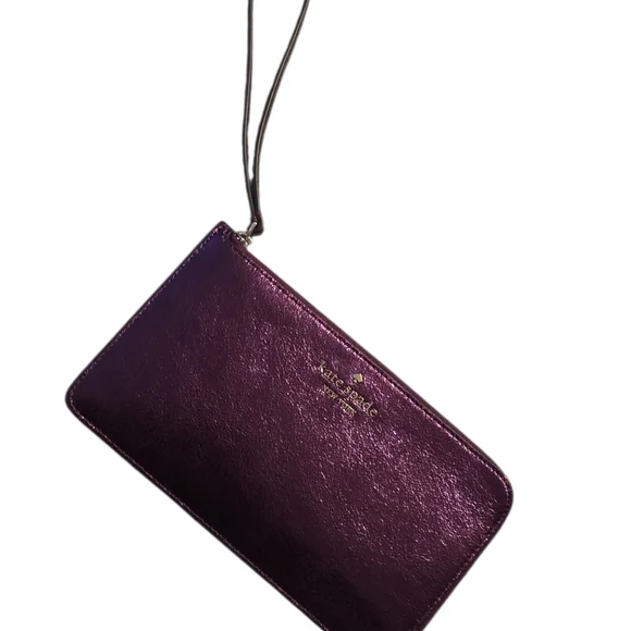 Kate Spade Metallic Purple Wristlet Wallet Clutch Zip Leather - Picture 2 of 8
